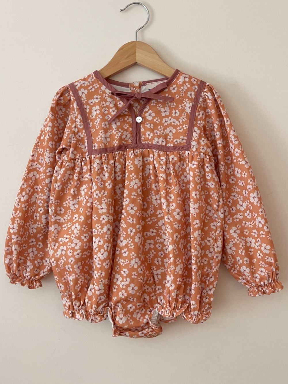 SMOCKINGBIRD EUC/LN Burnt Apricot Floral Long Sleeve Fall Cottagecore Bubble
